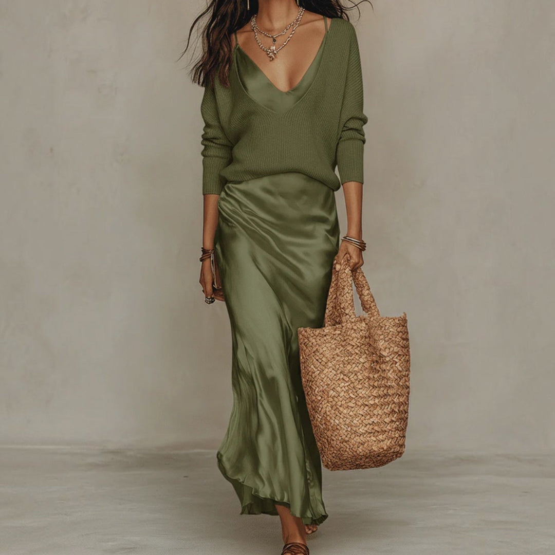 SOLÈNE™ | Ensemble Robe &amp; Gilet en Maille