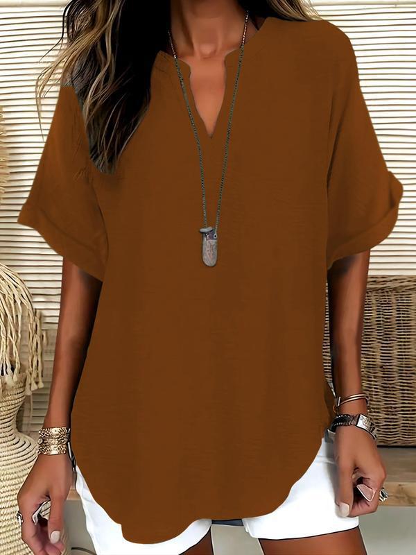 Atasia - Blouse à Col Noté en Touche Douce