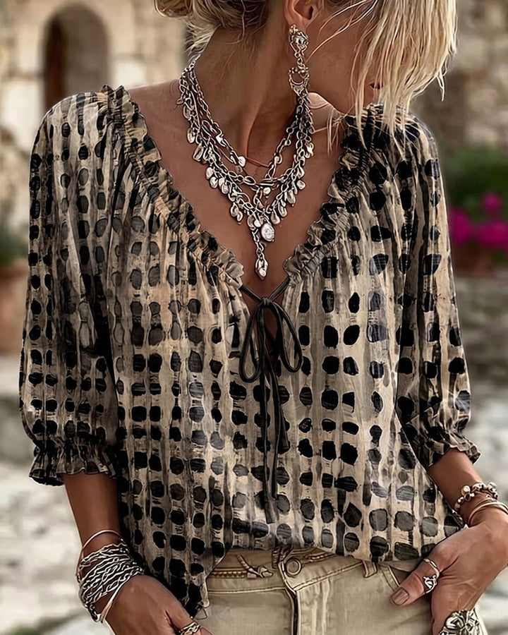Mila | Blouse à Imprimé Bohème avec Col Liaison