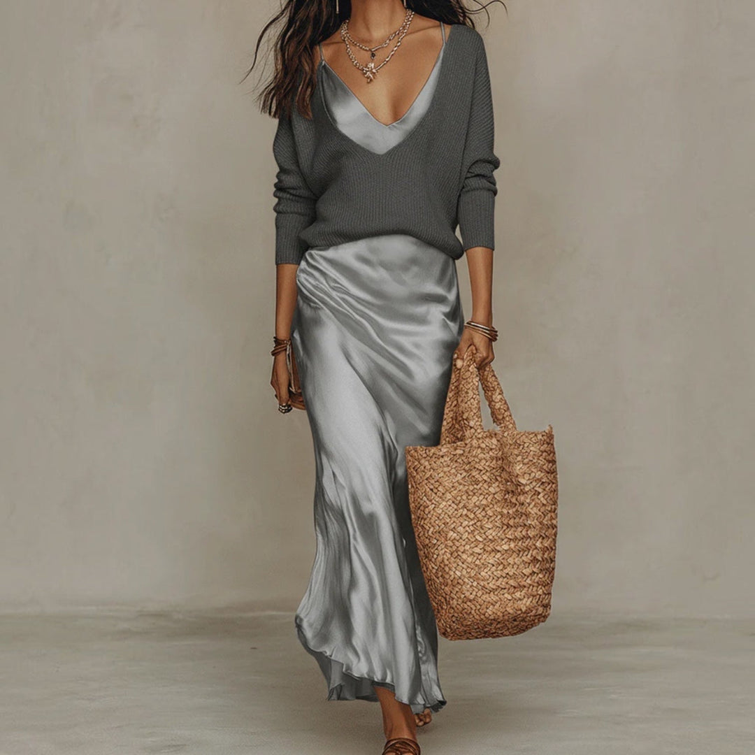 SOLÈNE™ | Ensemble Robe &amp; Gilet en Maille