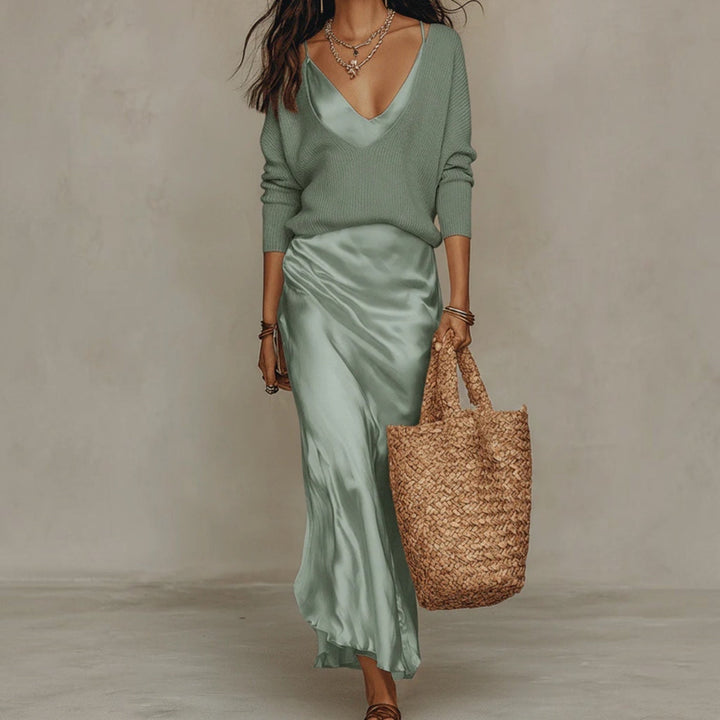 SOLÈNE™ | Ensemble Robe &amp; Gilet en Maille