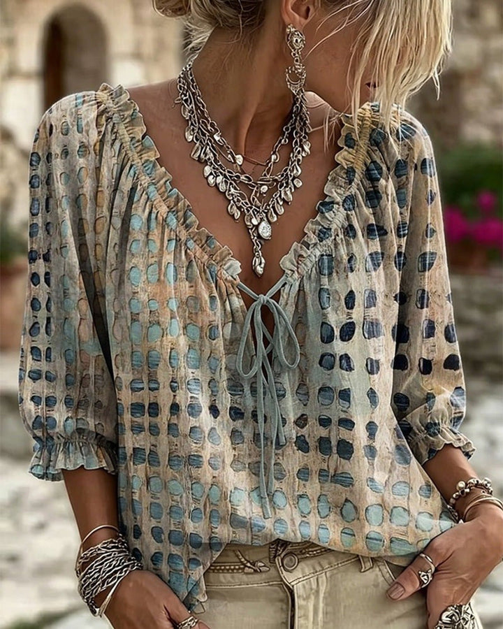 Mila | Blouse à Imprimé Bohème avec Col Liaison