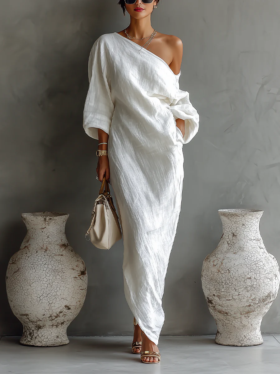 Thalassa™ | Robe maxi à une épaule élégante en blanc