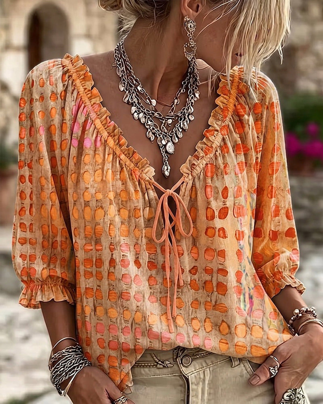 Mila | Blouse à Imprimé Bohème avec Col Liaison