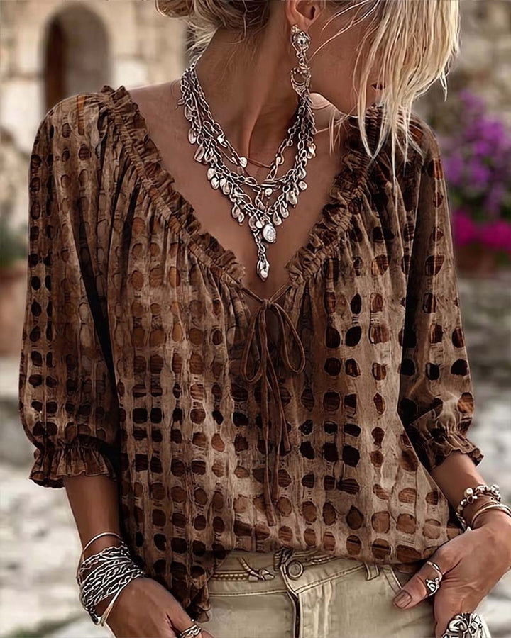 Mila | Blouse à Imprimé Bohème avec Col Liaison